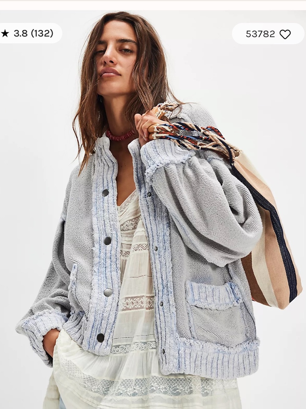We The Free dusty blue Knit sweater Jacket